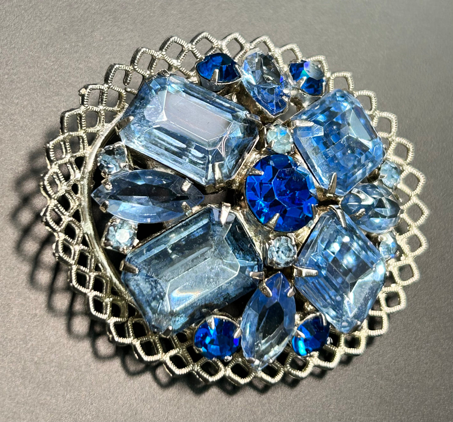 Vintage Blue Rhinestone Brooch
