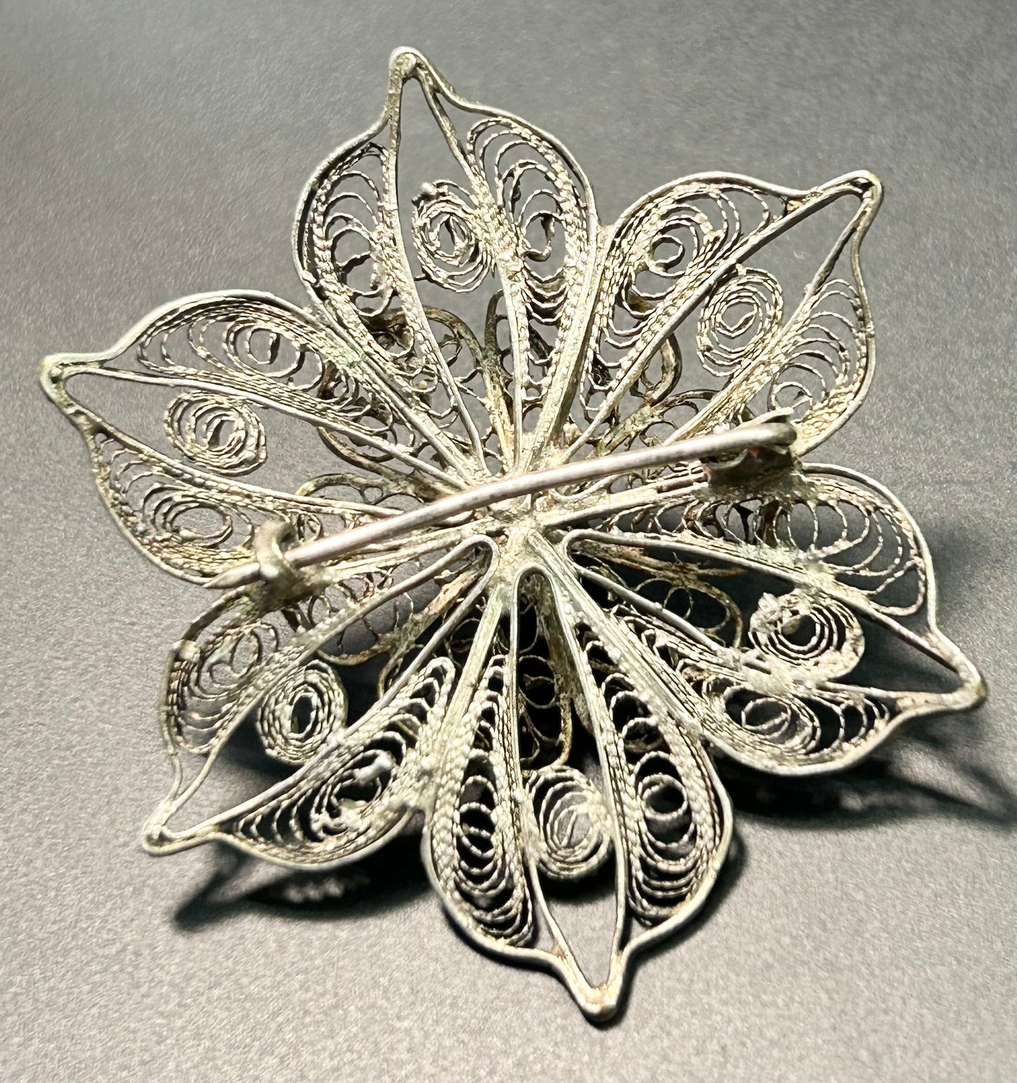 Antique Sterling Silver Filigree Brooch