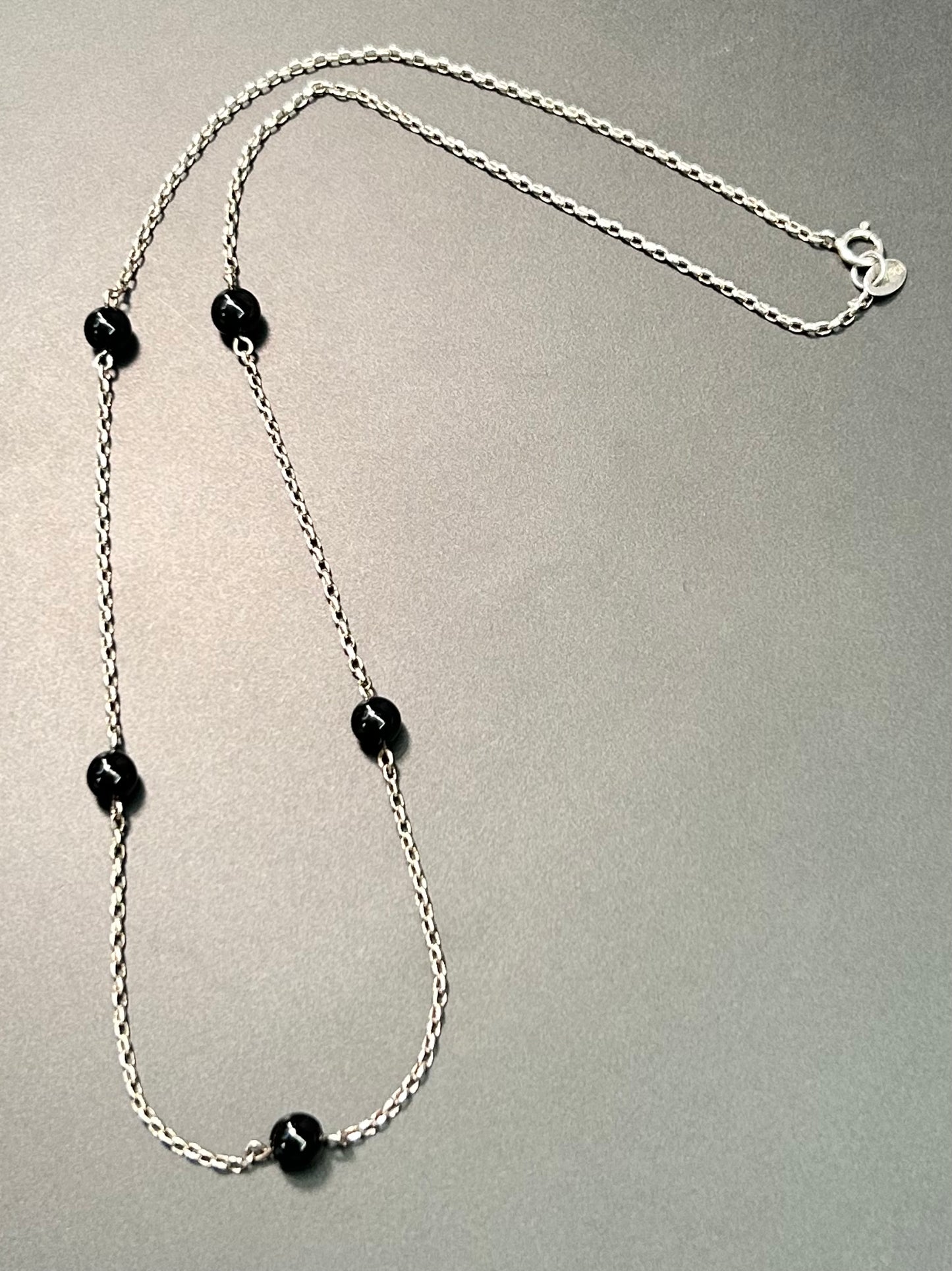 Sterling Silver Black Bead Necklace