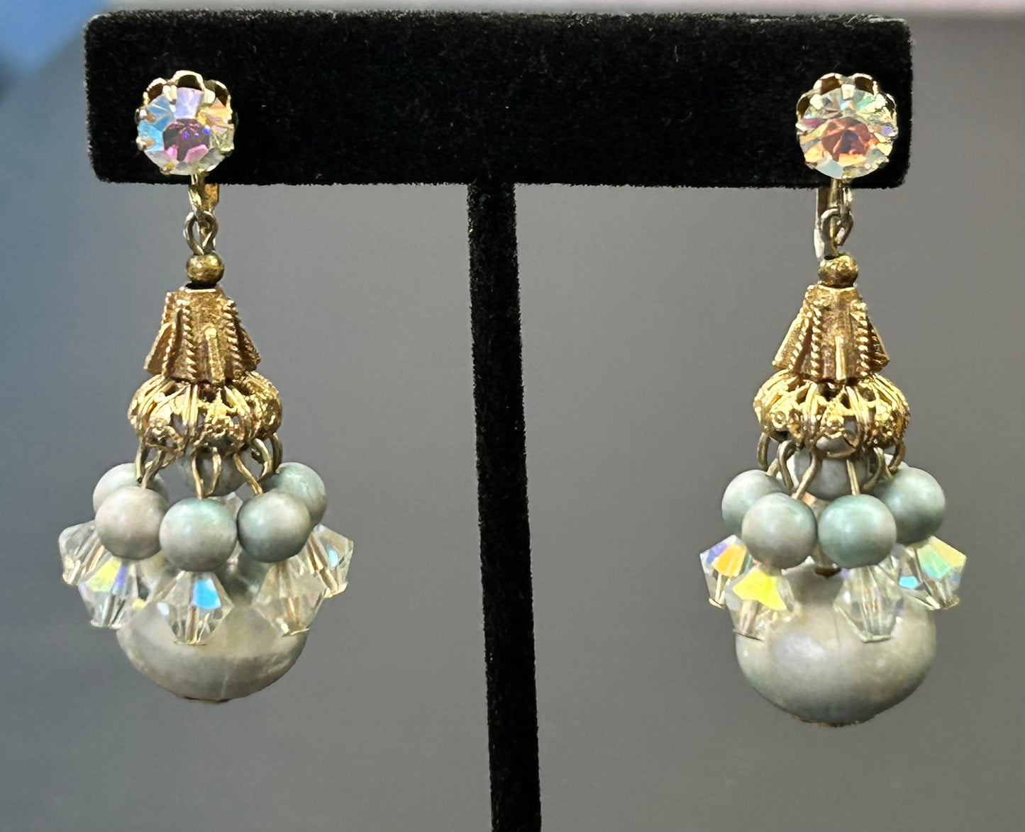 Vintage Beaded Dangle Clip Earrings