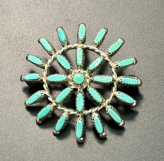 Vintage Zuni Sterling Silver Turquoise Brooch Pendant Combo