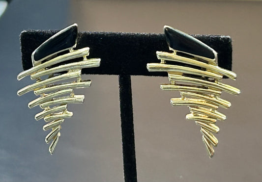 Gold Tone Enamel Clip Earrings