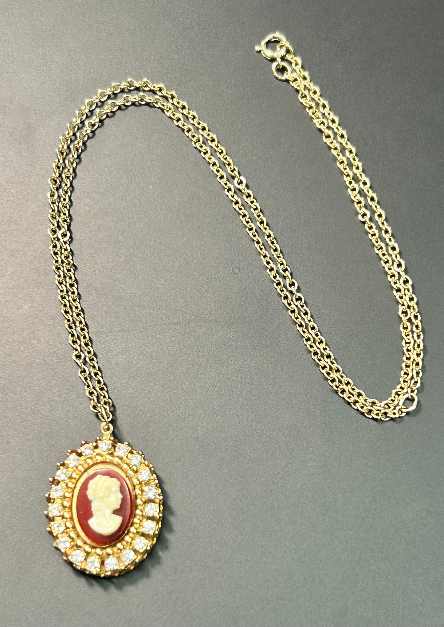 Vintage Rhinestone Cameo Necklace