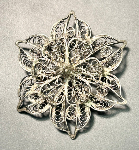 Antique Sterling Silver Filigree Brooch