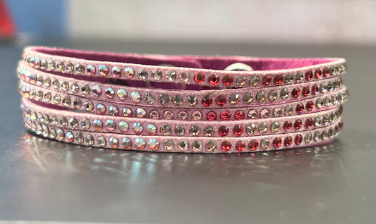 Pink Felt Rhinestone Bracelet