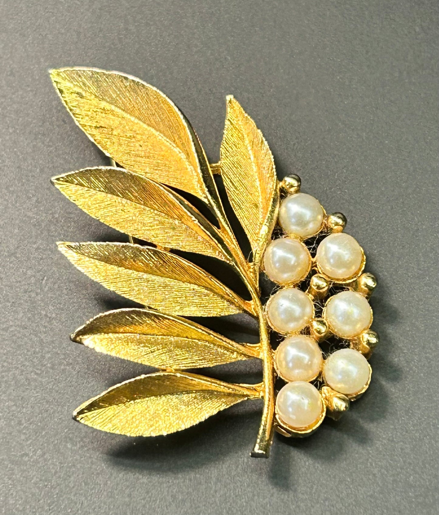 Alan J. Faux Pearl Leaf Brooch