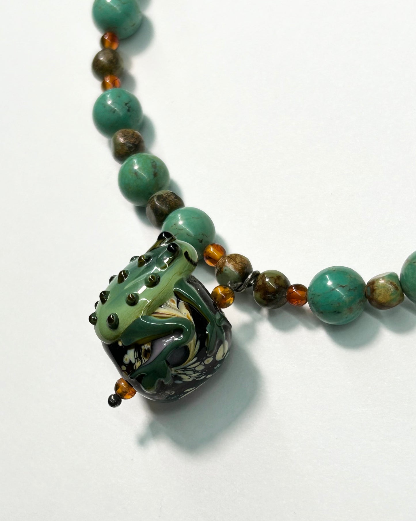 Lampwork Frog Bead Turquoise Sterling Silver Toggle Necklace