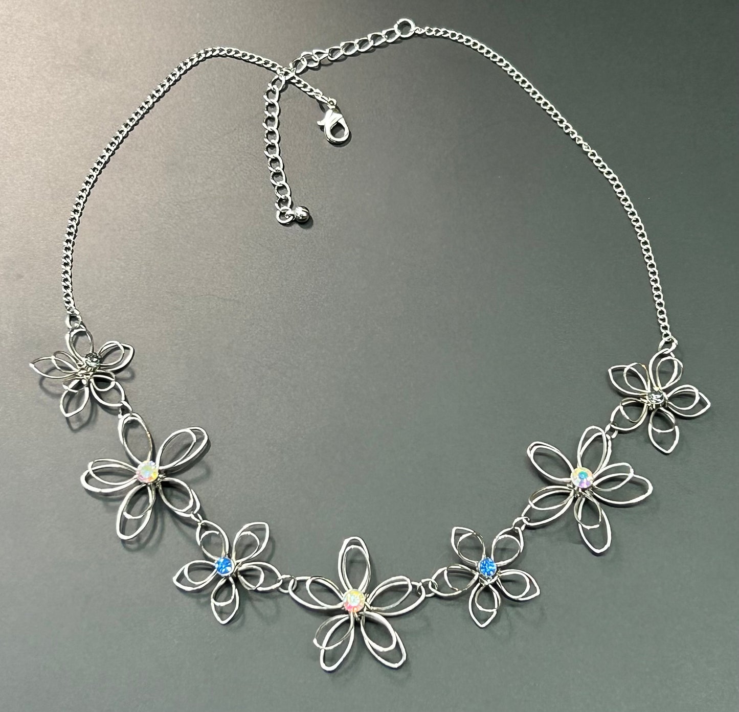AB Rhinestone Flower Necklace