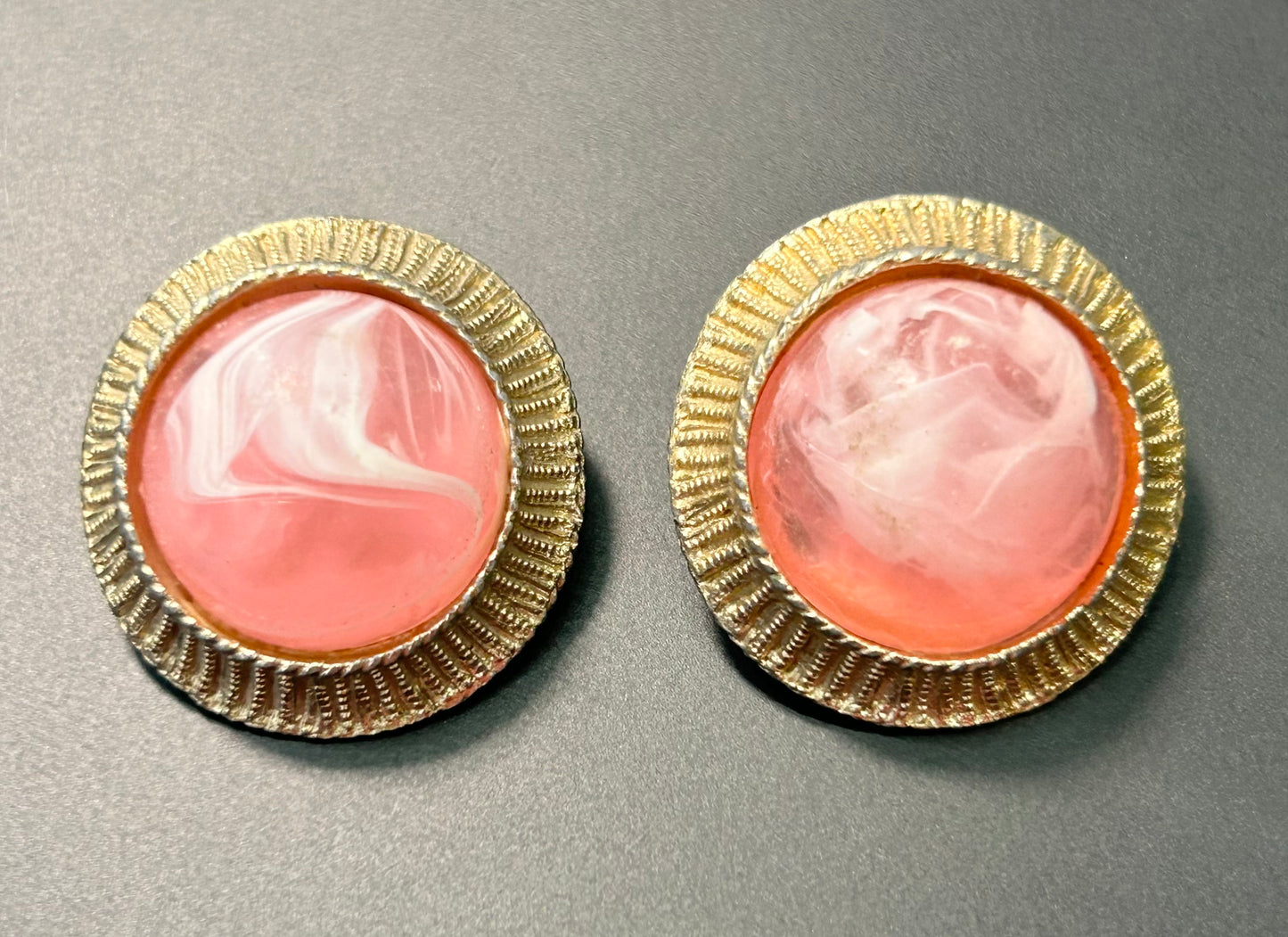 Vintage Acrylic Pink Marbled Clip Earrings