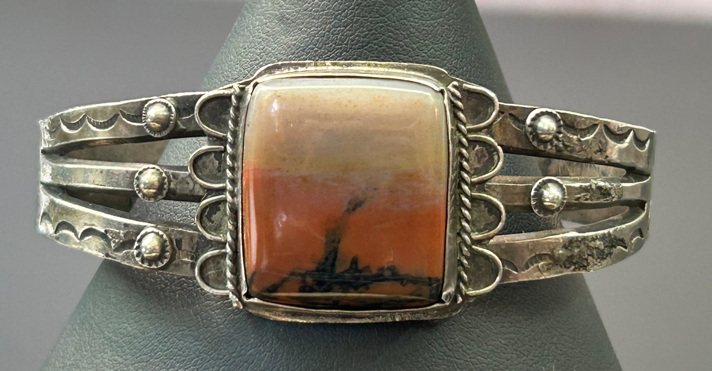 Native American Sterling Silver Petrified Wood Bracelet