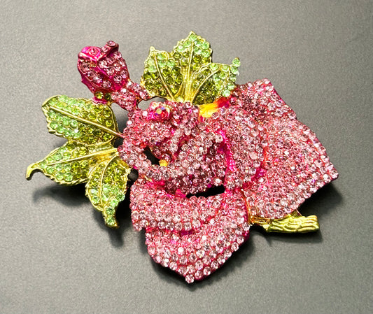 Rhinestone Rose Brooch