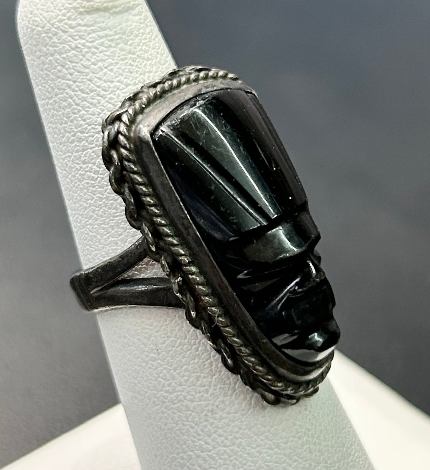 Mexico Sterling Silver Carved Face Ring