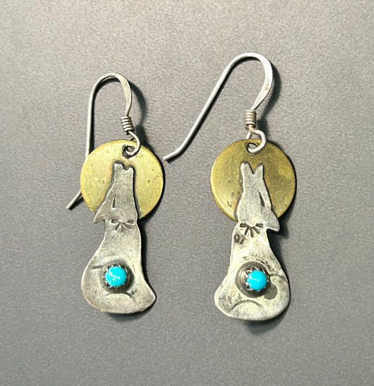 Sterling Silver & Brass Coyote Earrings