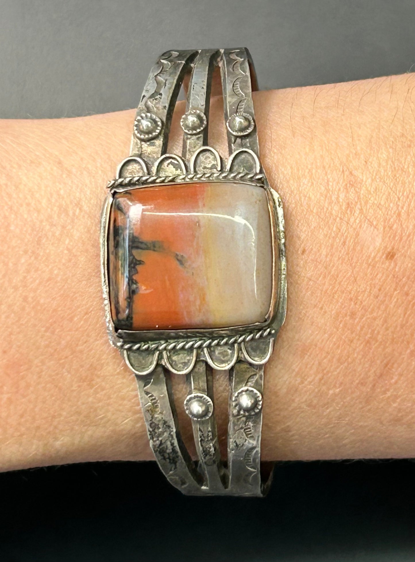 Native American Sterling Silver Petrified Wood Bracelet