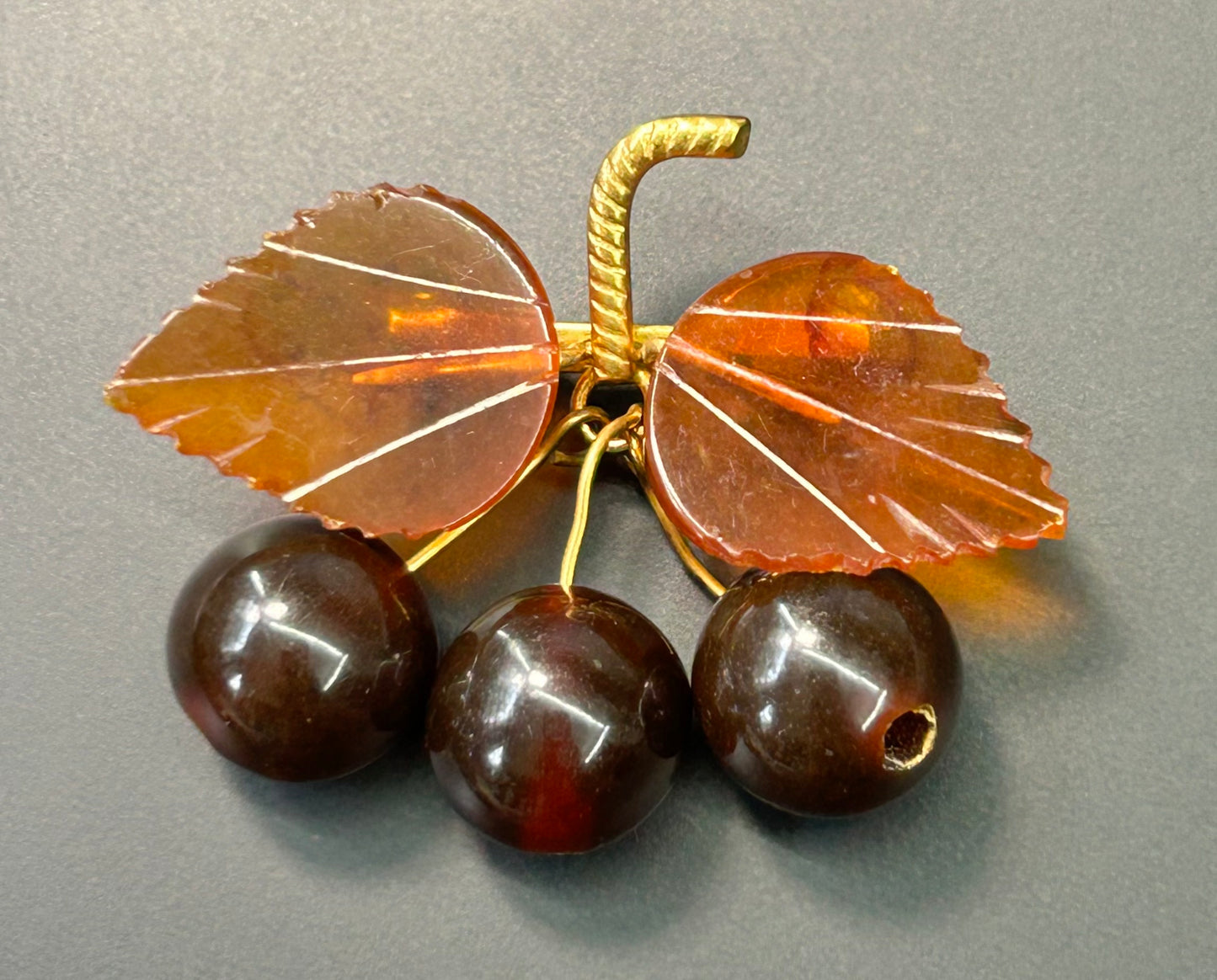 USSR Russian Amber Cherries Brooch