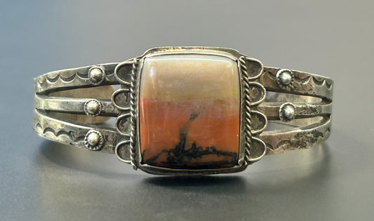 Native American Sterling Silver Petrified Wood Bracelet