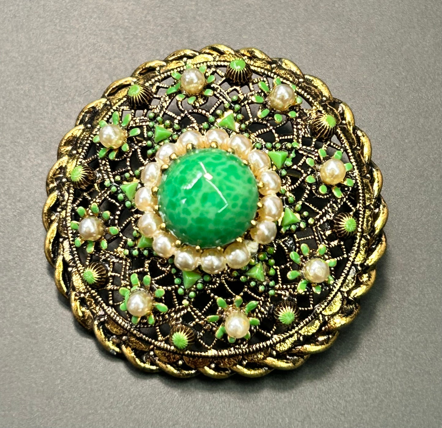 Vintage Green Glass Brooch