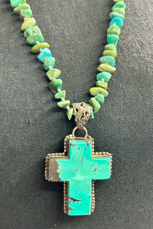 Sterling Silver Turquoise Cross Necklace