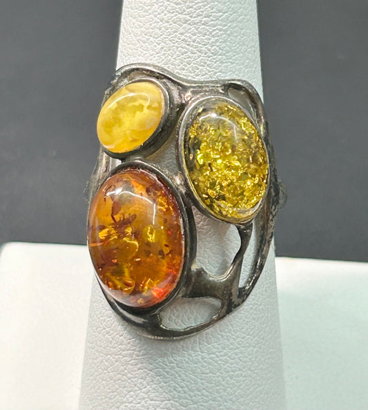 Sterling Silver Amber Ring