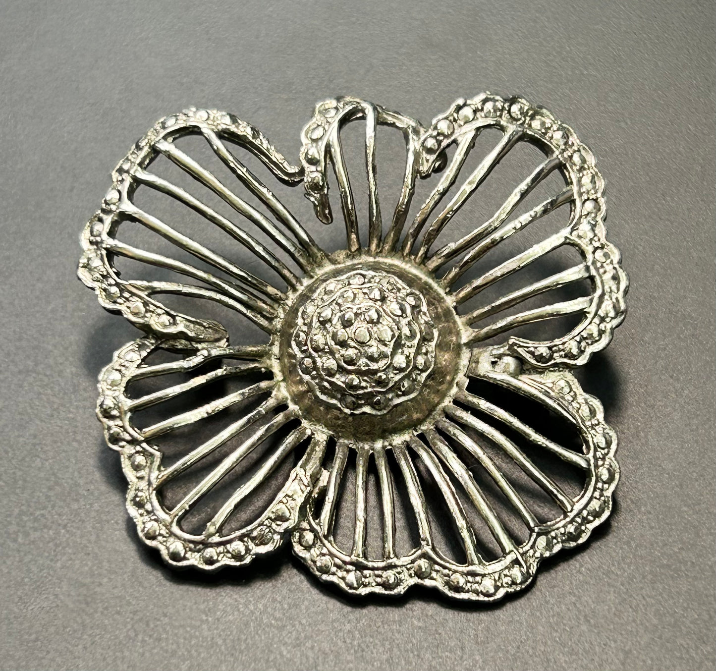 Silver Tone Flower Brooch