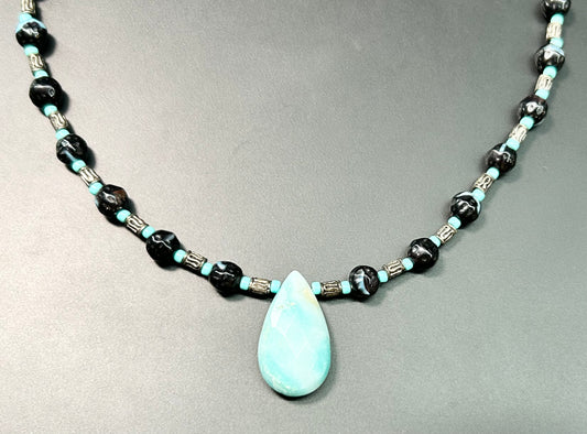 Amazonite & Bead Sterling Silver Toggle Necklace