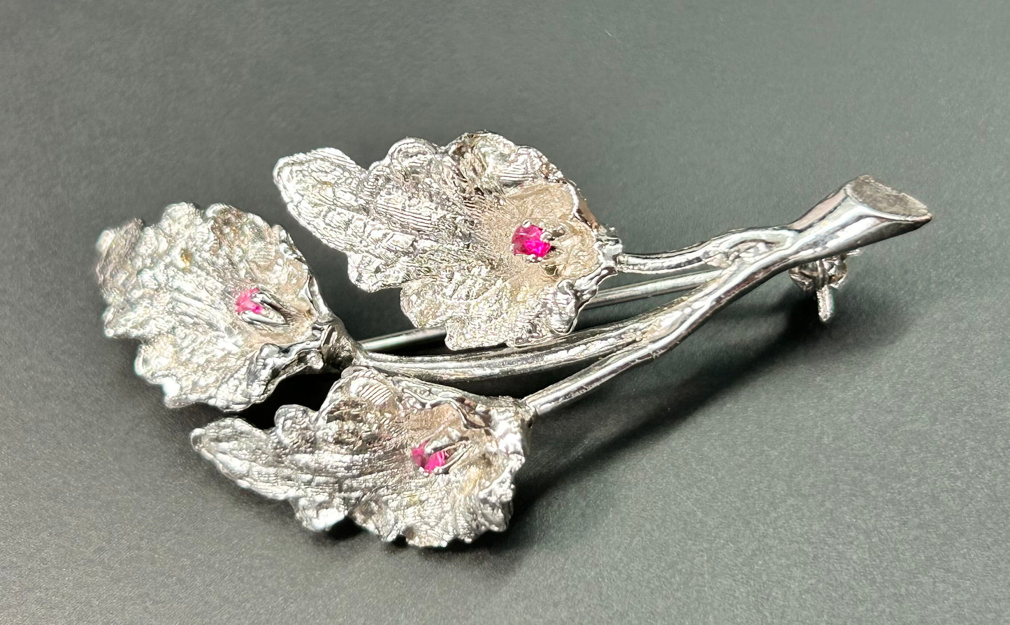 835 Silver Ruby Leaf Brooch