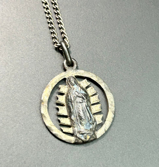 Carved Coin Our Lady of Guadalupe Necklace