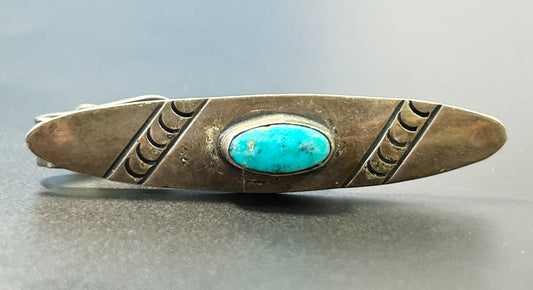 Native American Sterling Silver Turquoise Tie Clip