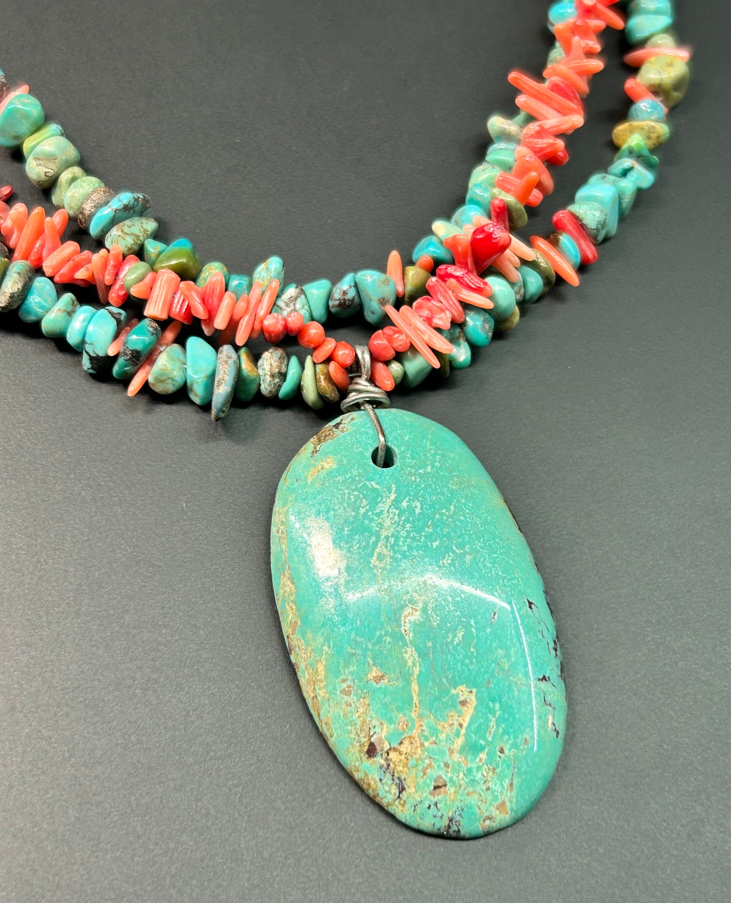 Sterling Silver Turquoise & Coral Necklace