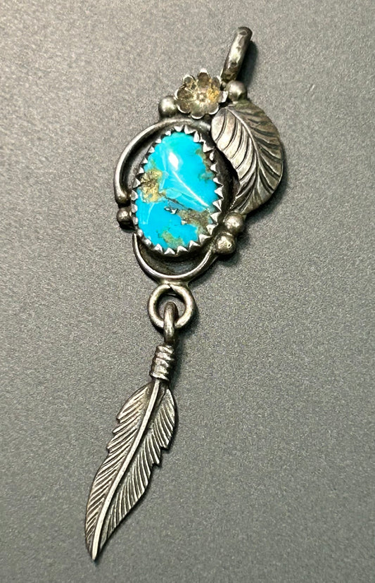 Native American Sterling Silver Turquoise Pendant