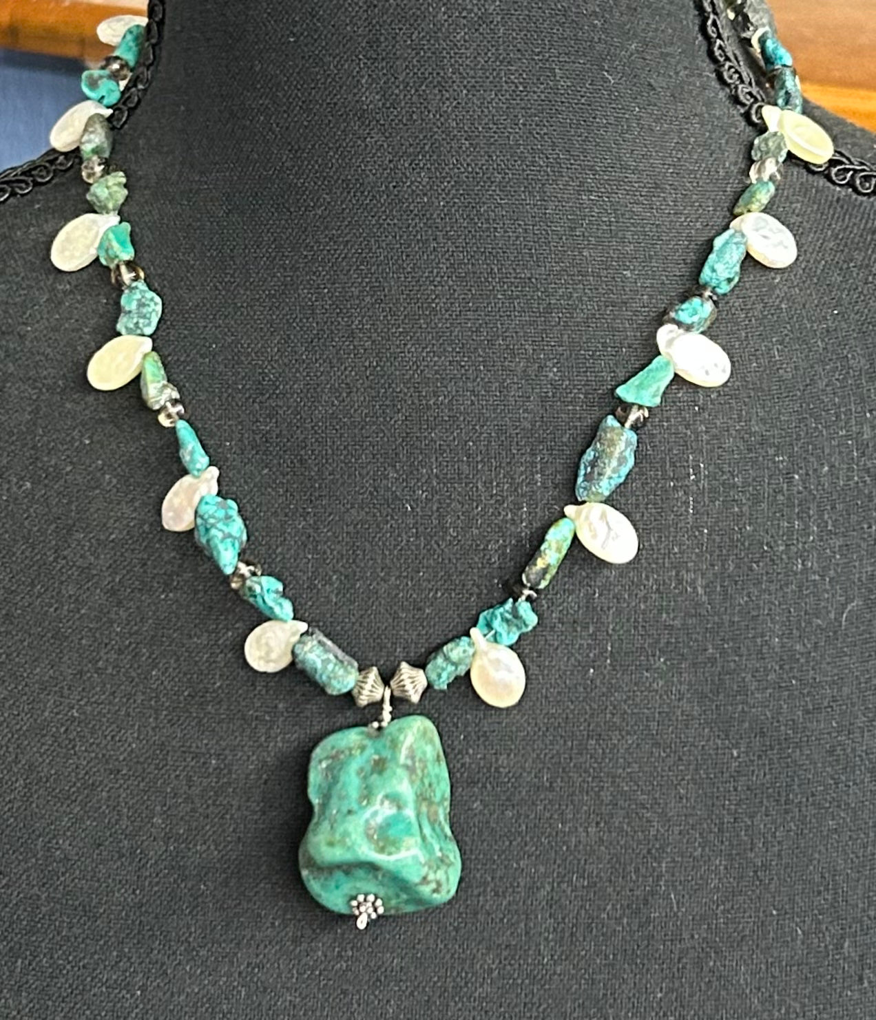 Sterling Silver Turquoise & Pearl Necklace