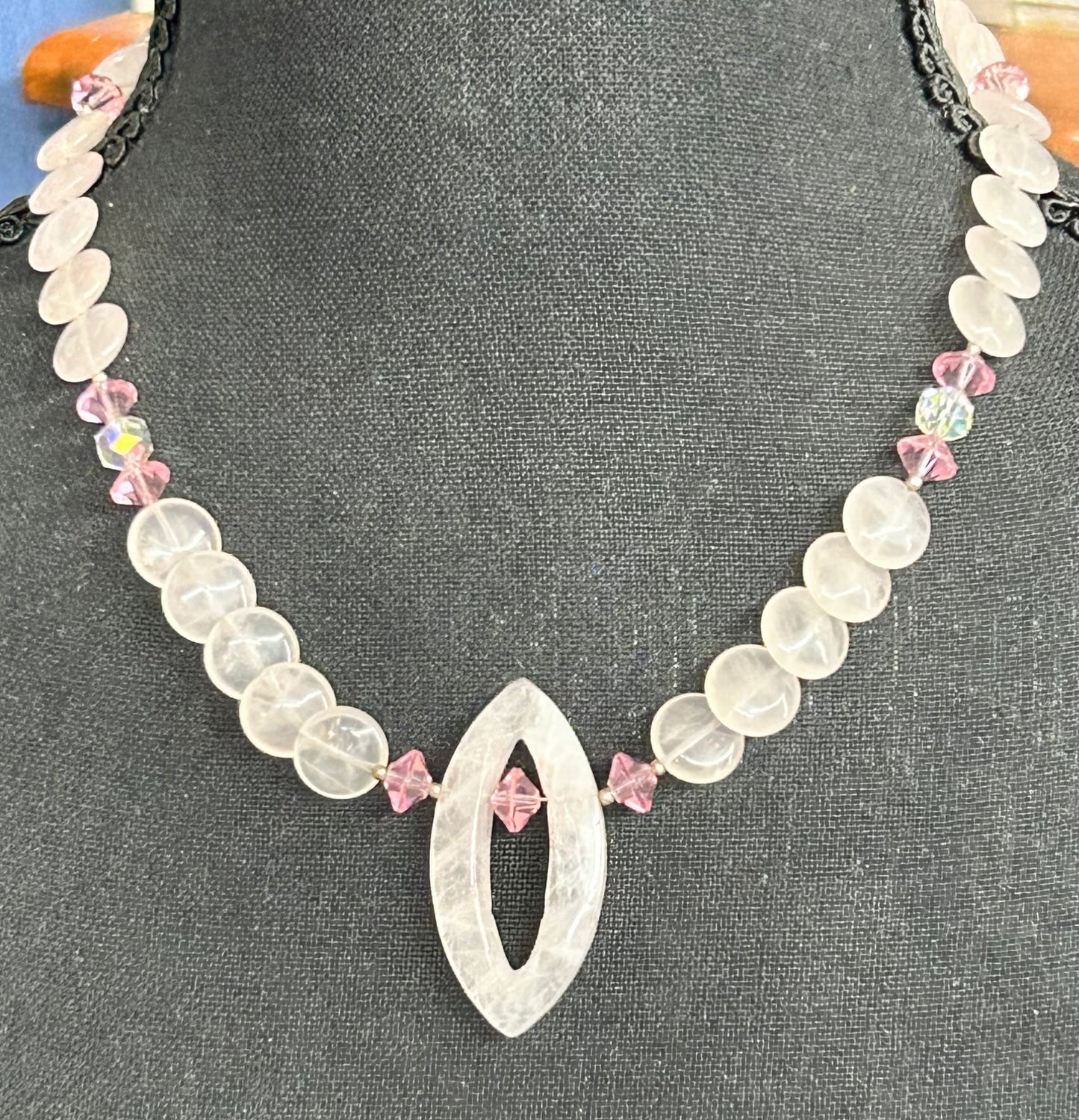 Sterling Silver Rose Quartz & Glass Necklace