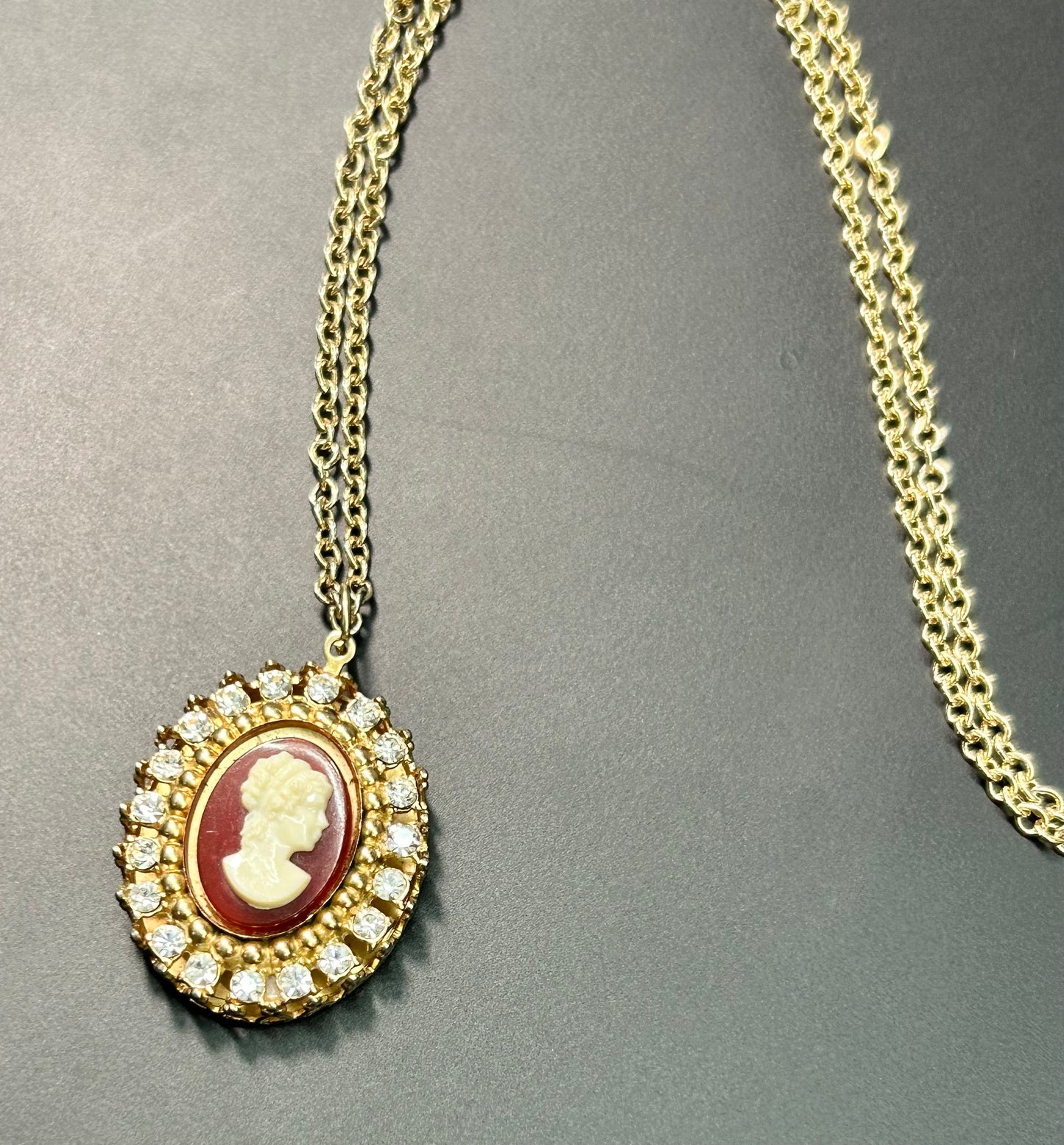 Vintage Rhinestone Cameo Necklace