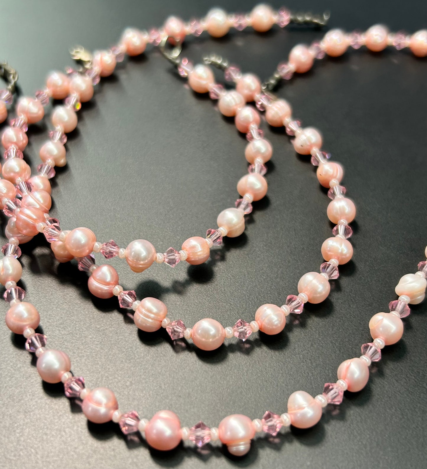 Sterling Silver Pink Pearl Necklace Bracelet & Anklet Set