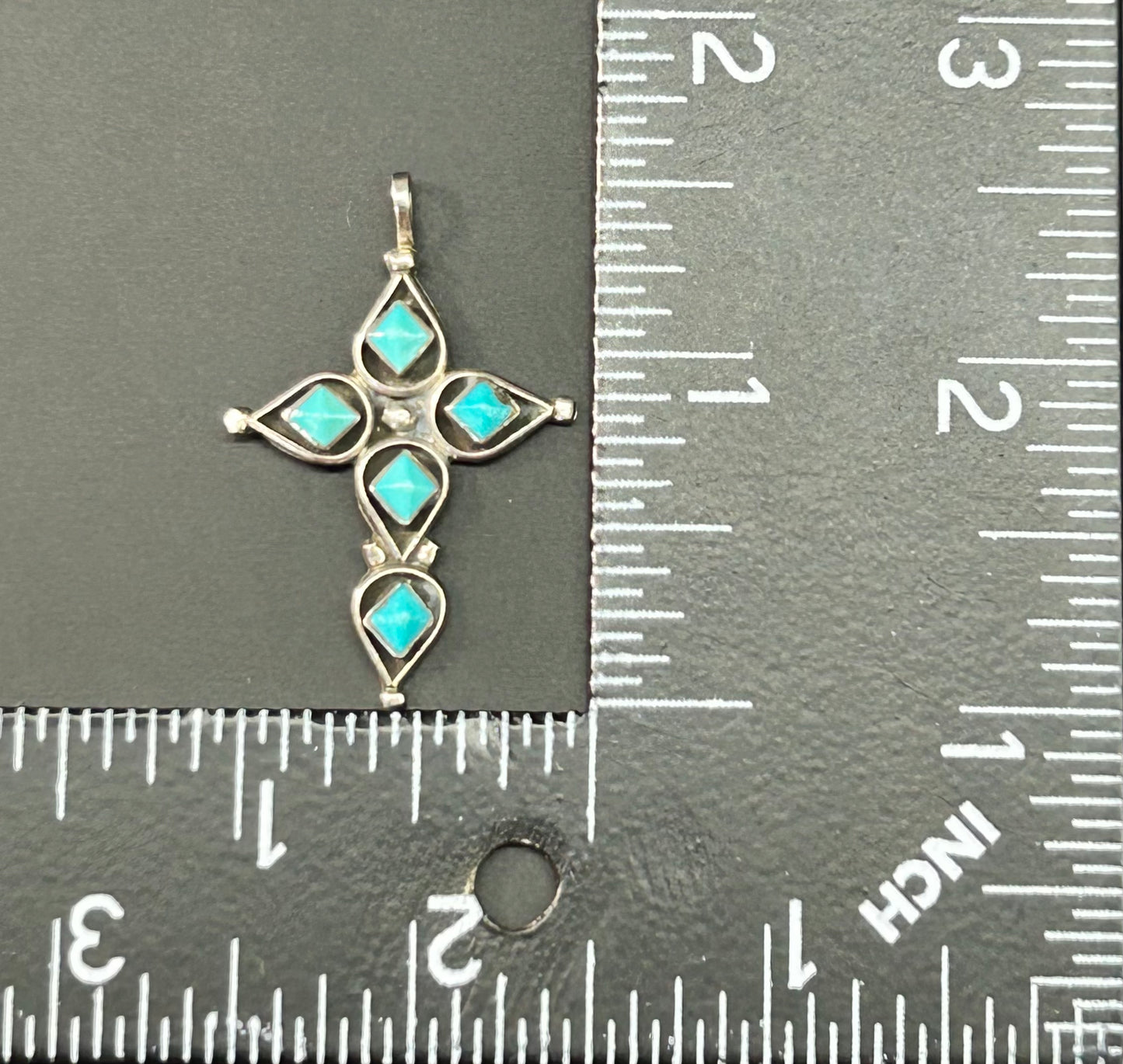 Native American Sterling Silver Turquoise Cross Pendant