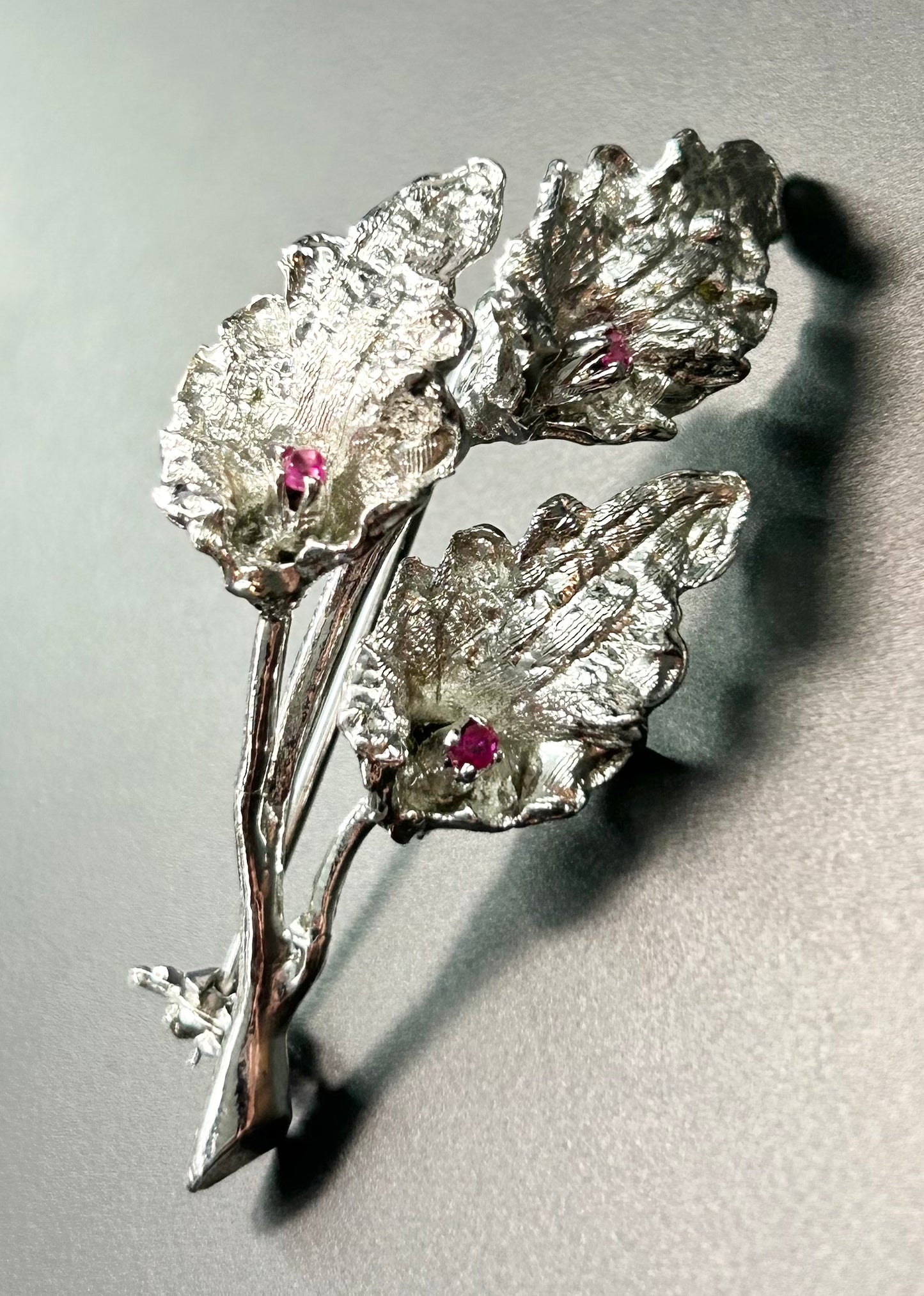 835 Silver Ruby Leaf Brooch