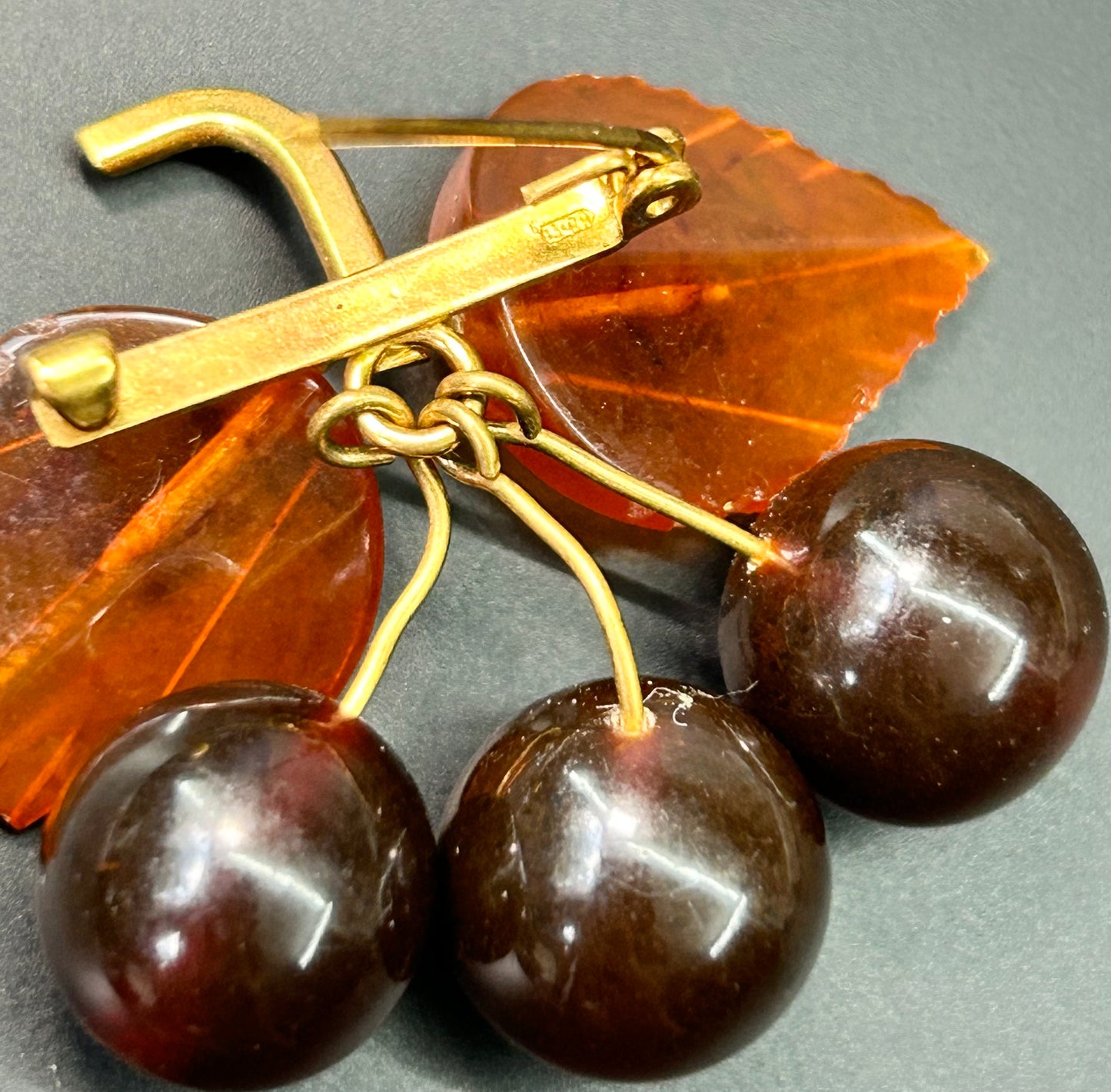 USSR Russian Amber Cherries Brooch