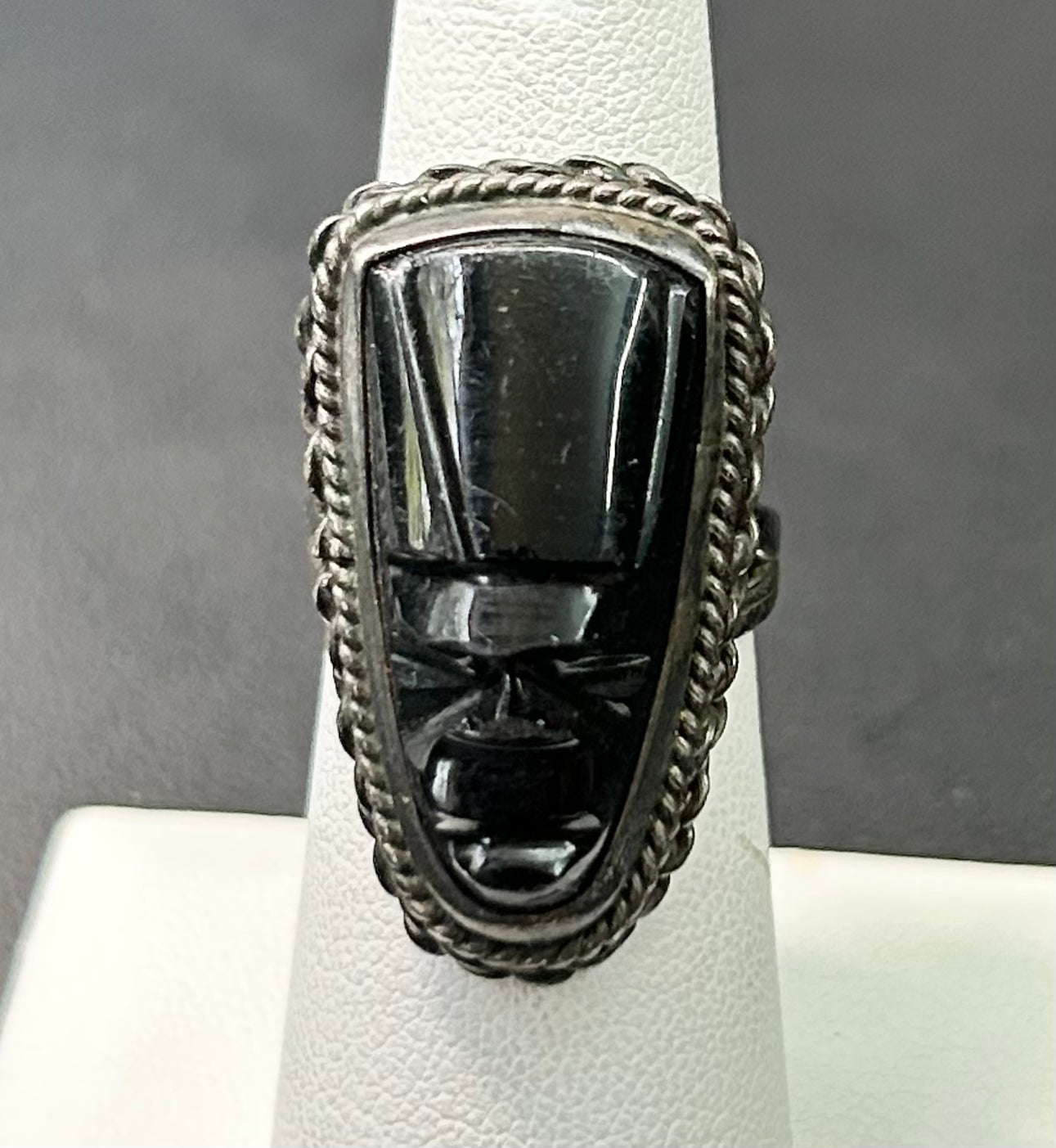 Mexico Sterling Silver Carved Face Ring