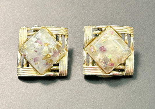 Vintage Confetti Clip Earrings
