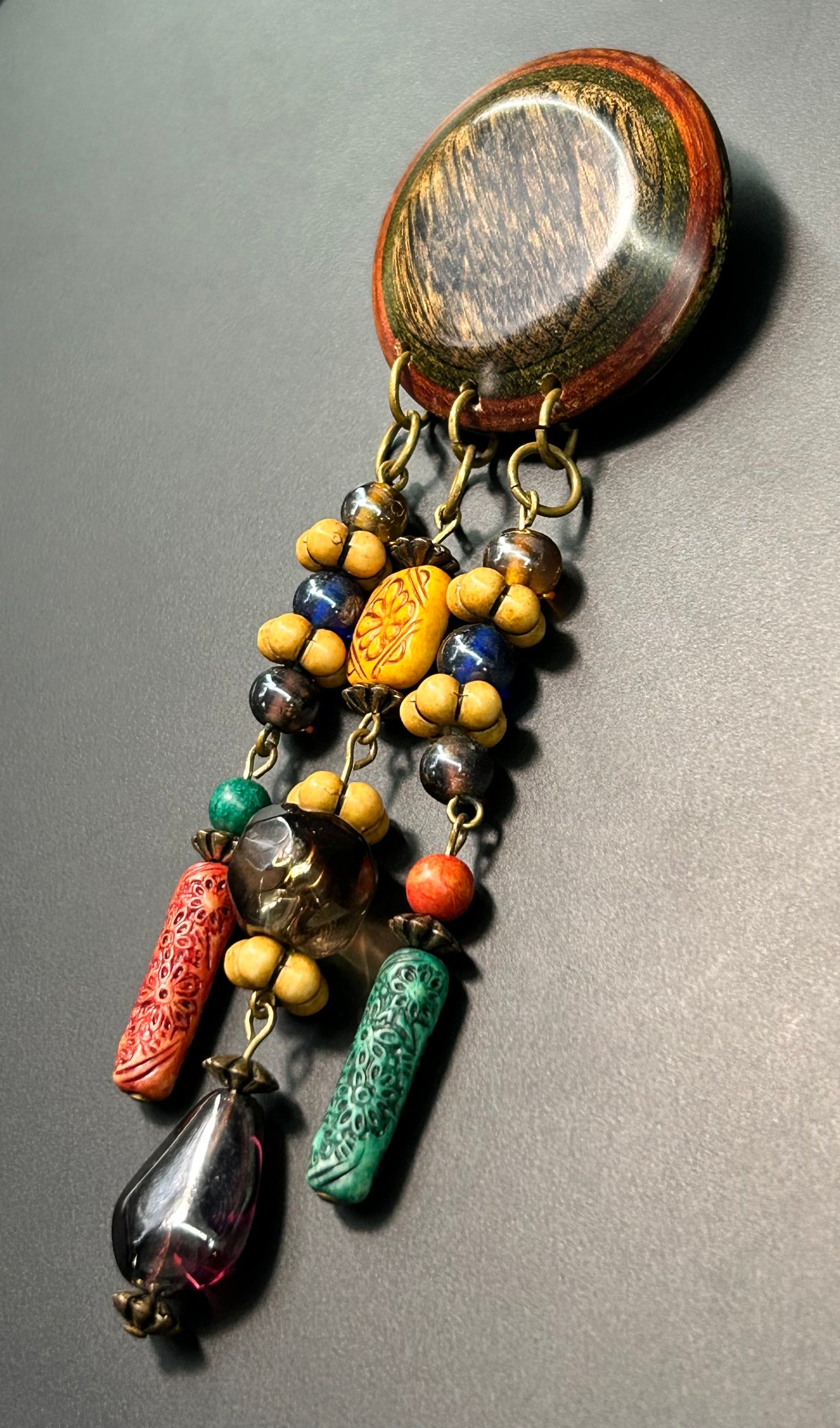 Wood Beaded Brooch