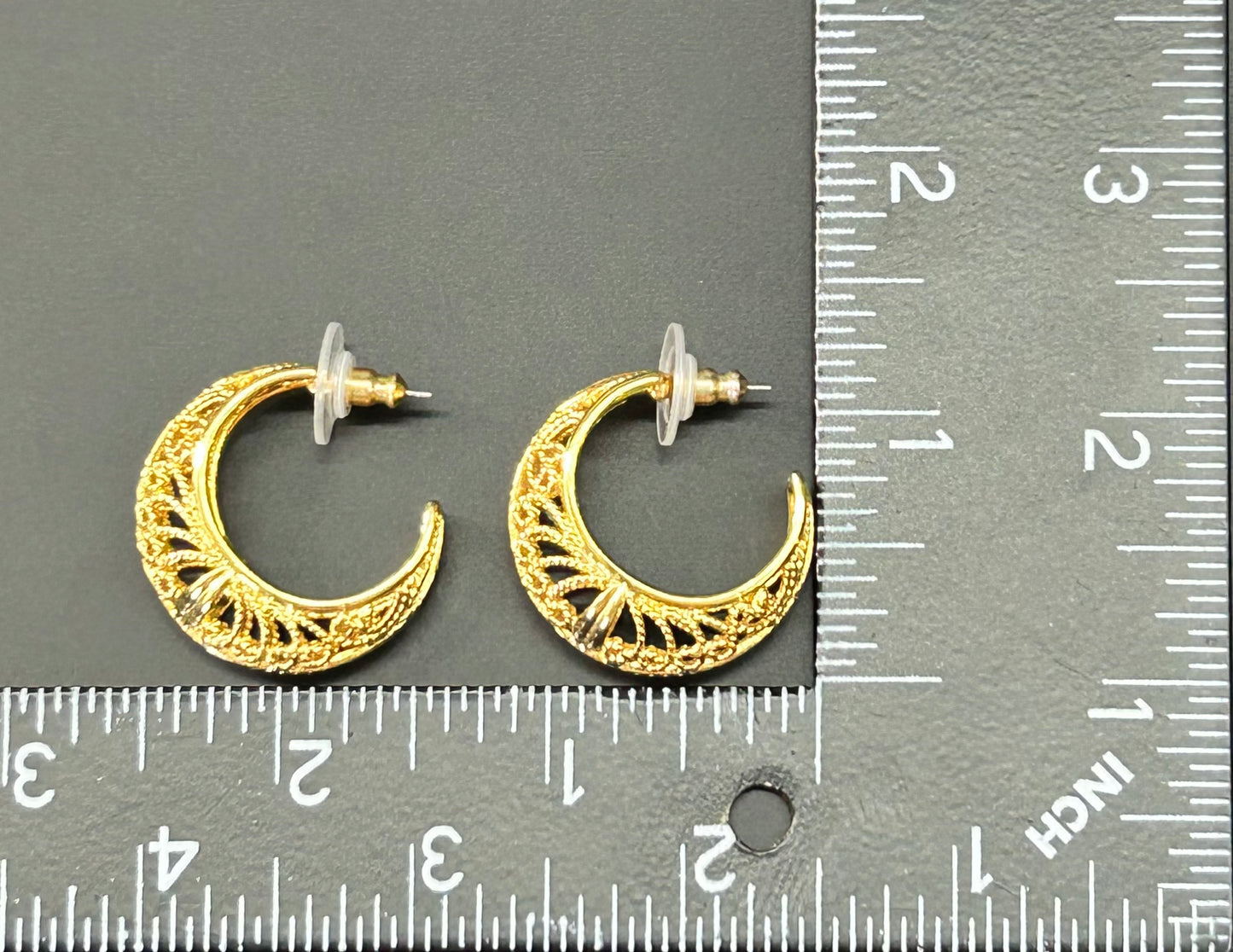 Gold Tone Filigree Hoop Earrings