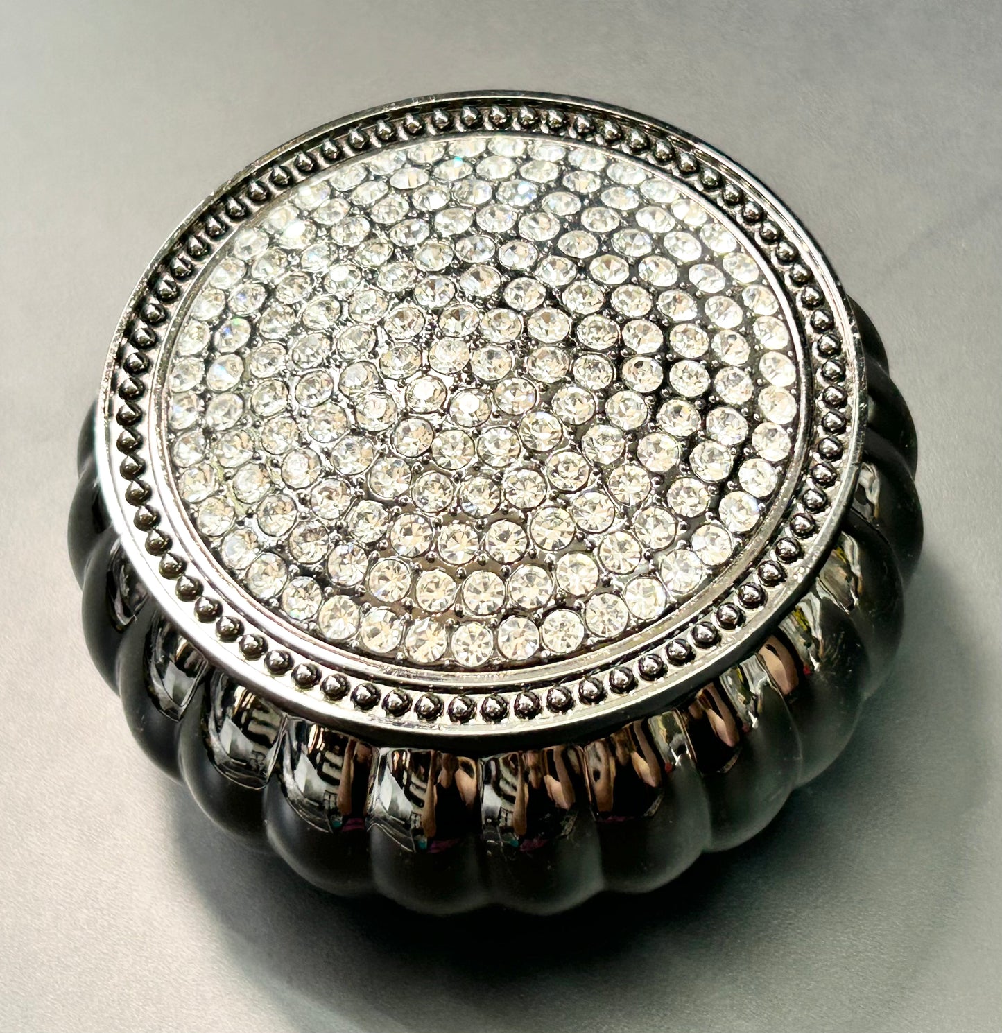 Gunmetal Tone Rhinestone Trinket Box