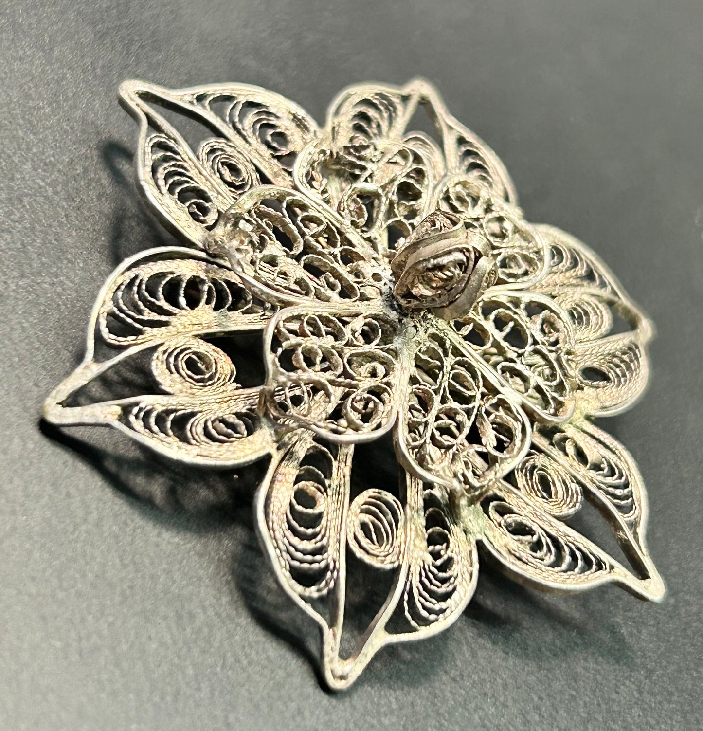 Antique Sterling Silver Filigree Brooch
