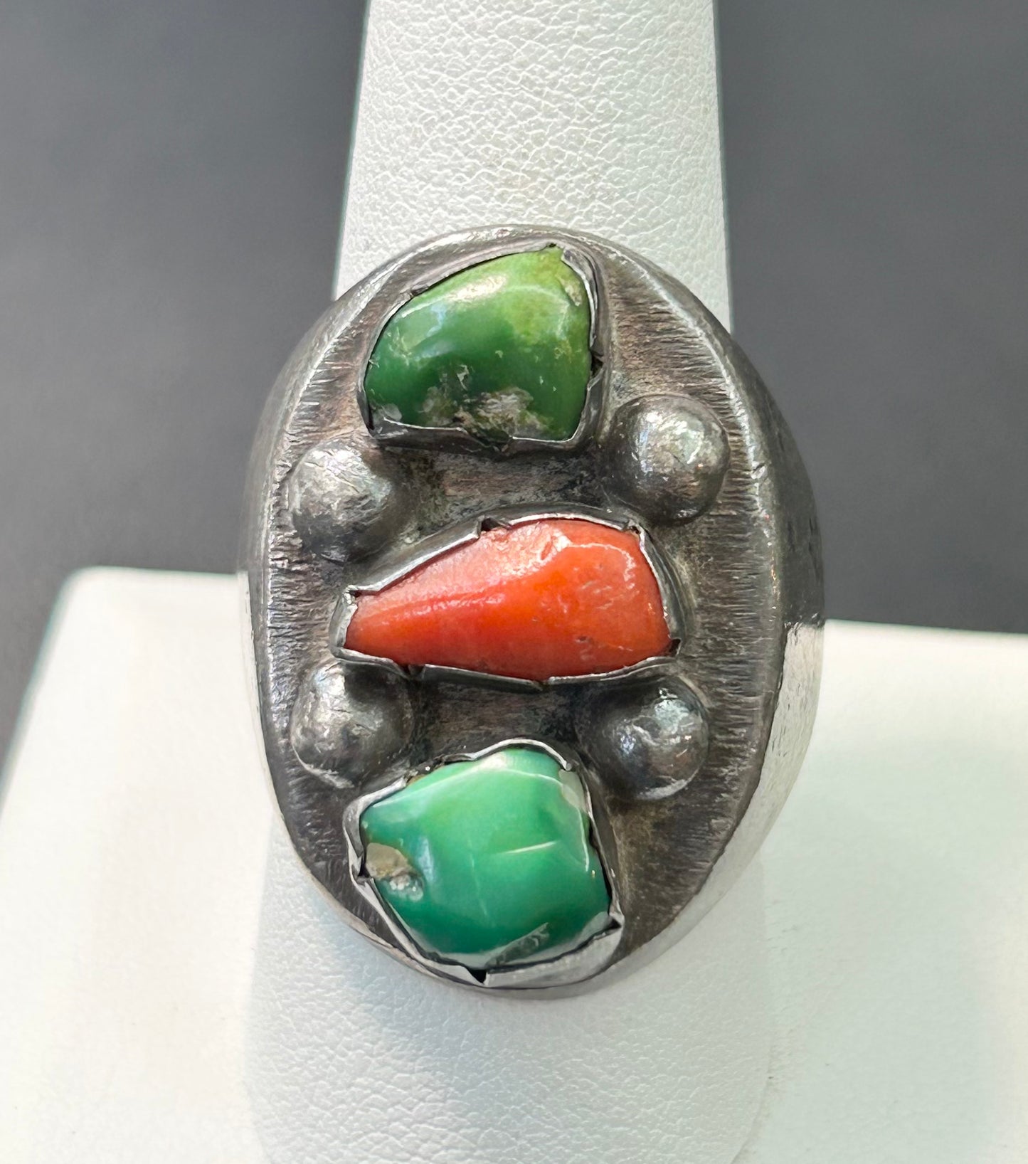 Sterling Silver Turquoise & Coral Ring