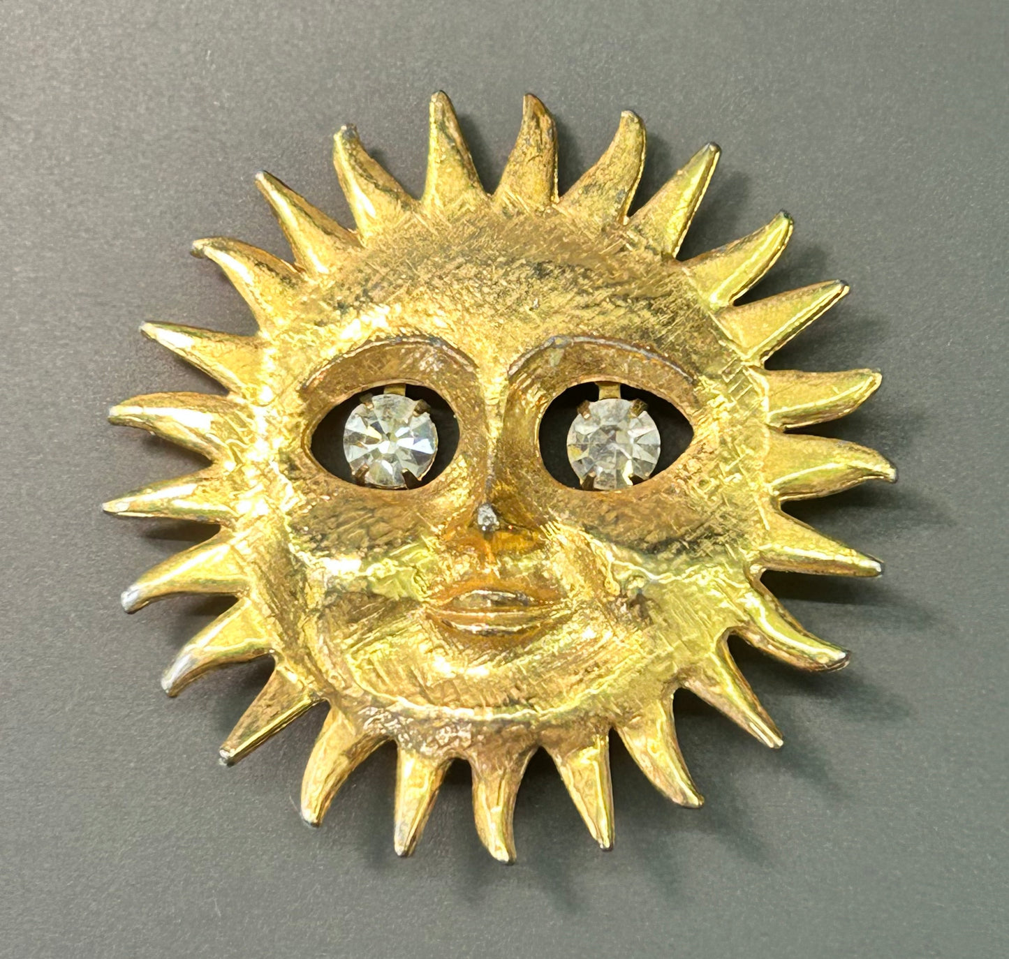 Rhinestone Sun Brooch