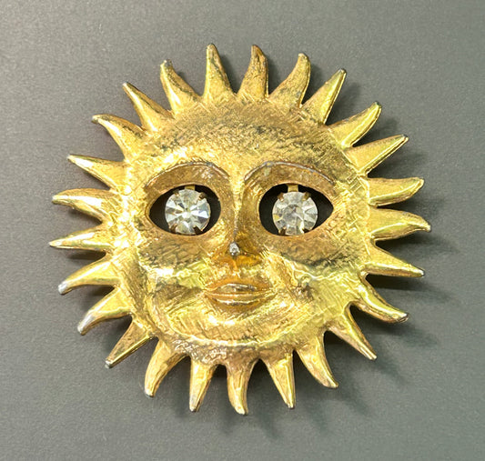 Rhinestone Sun Brooch