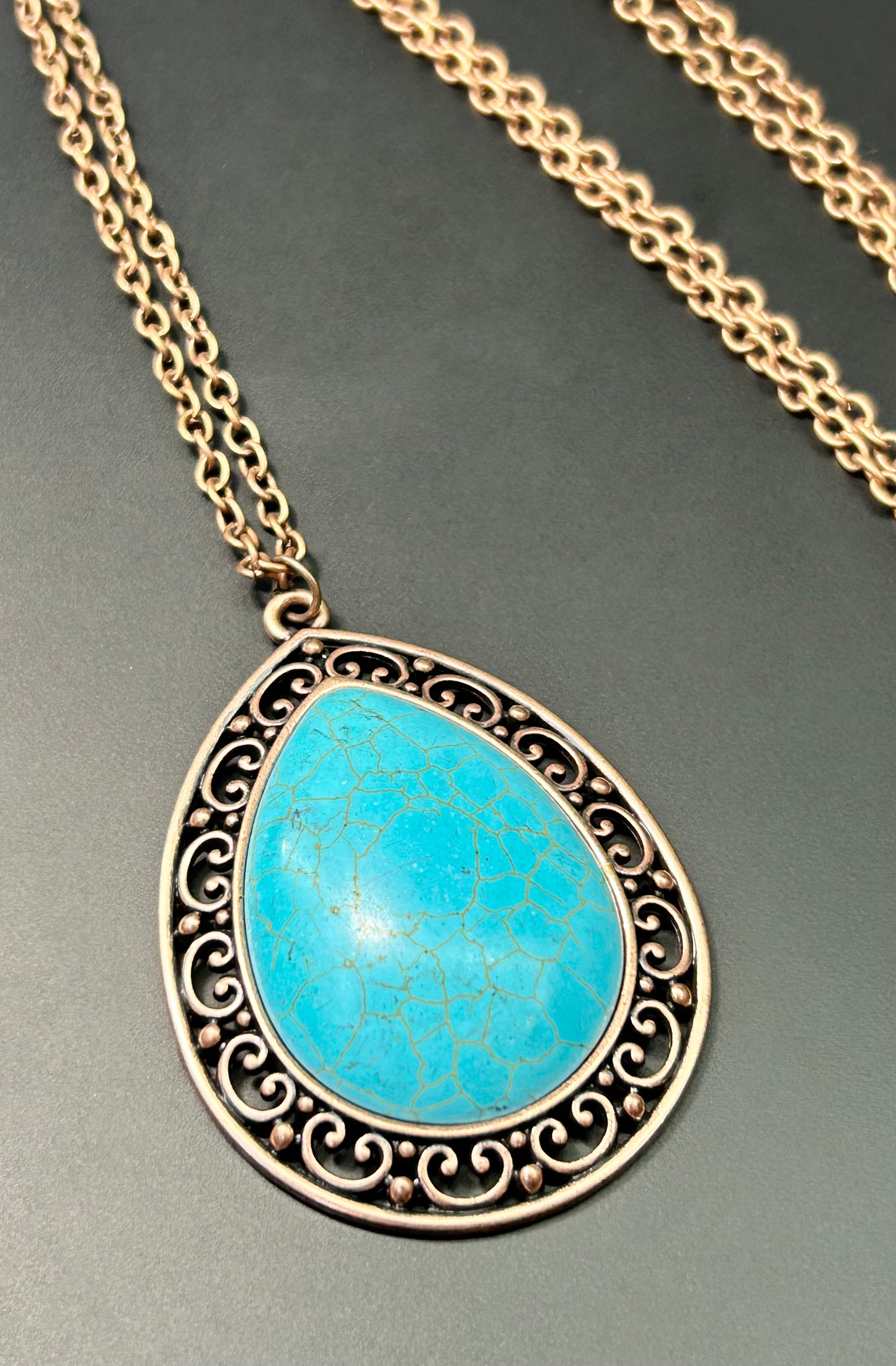 Copper Tone Dyed Stone Necklace