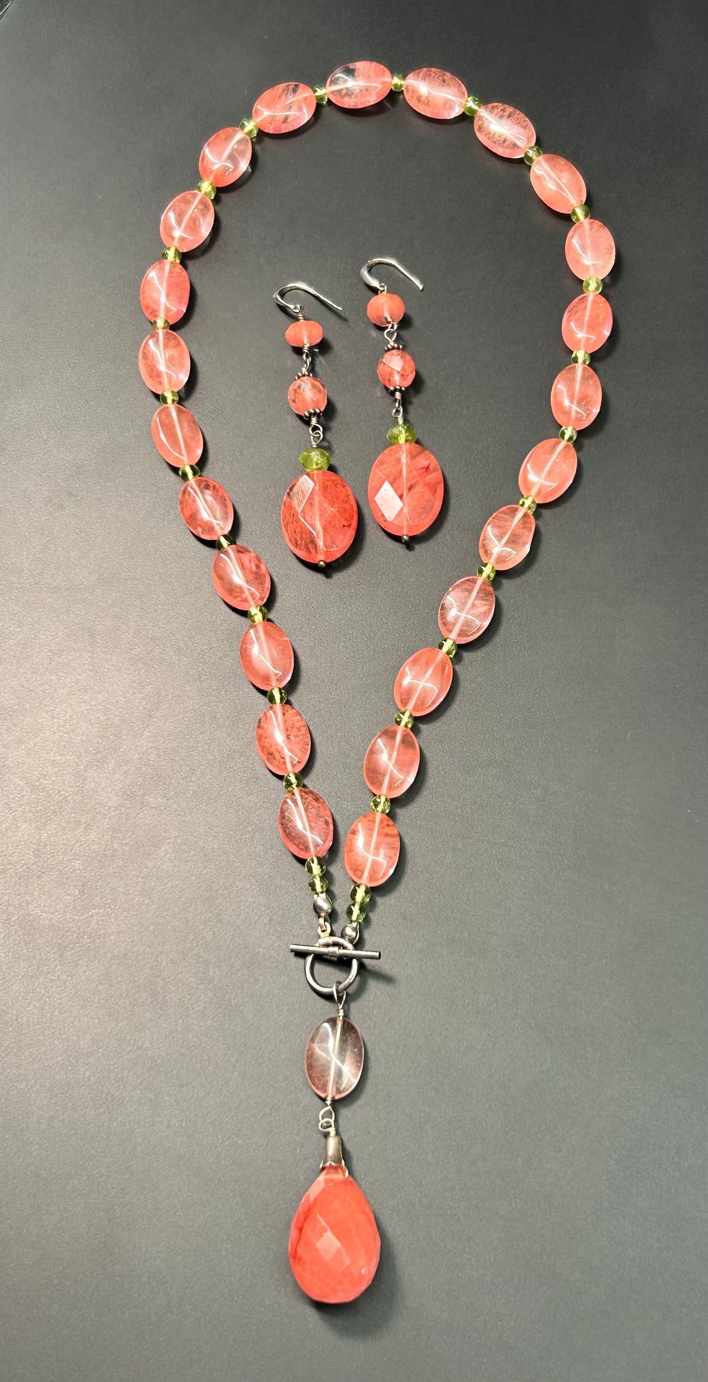 Sterling Silver Glass & Peridot Necklace & Earrings Set