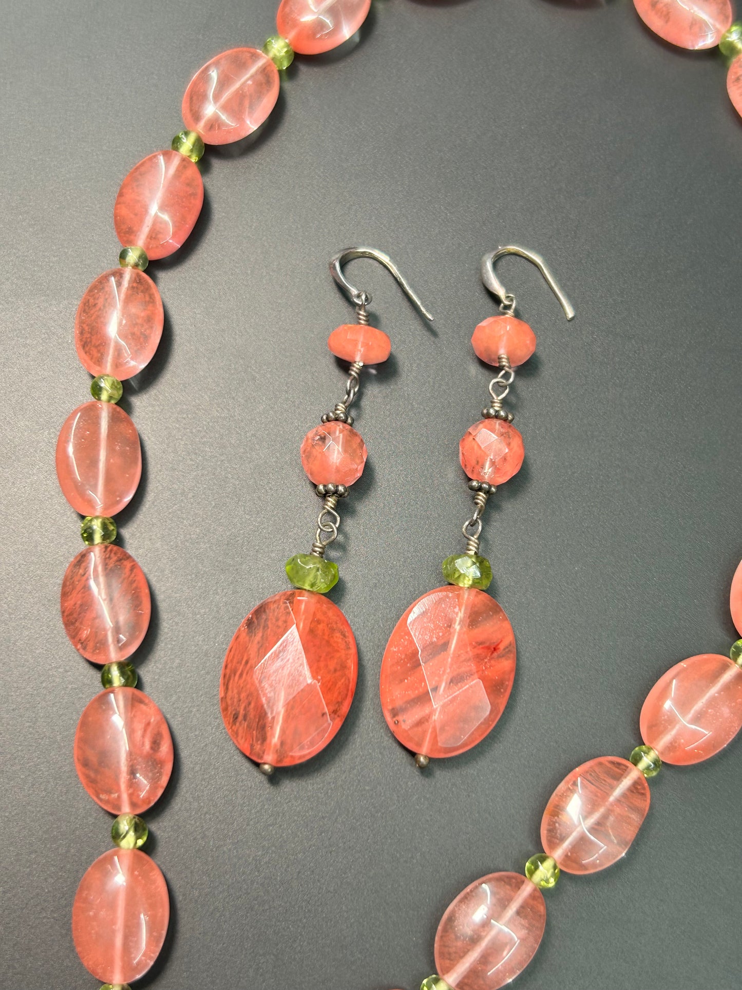 Sterling Silver Glass & Peridot Necklace & Earrings Set