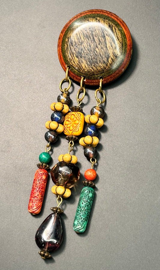 Wood Beaded Brooch